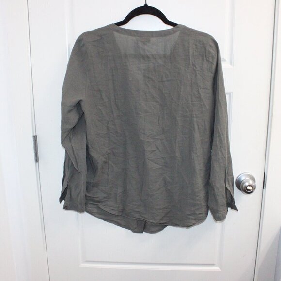 J. Jill Long Sleeve Button Down Blouse Semi Sheer Size Medium Petite Grey - Picture 5 of 5